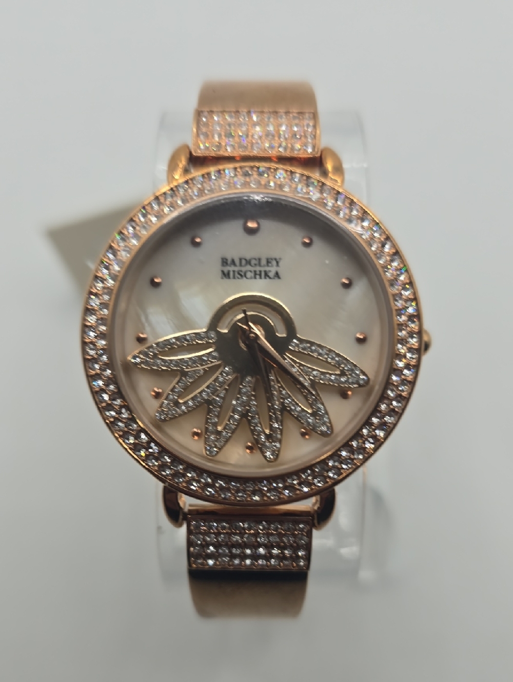 Badgley Mischka Rose Gold Crystal Floral Motif Women's Watch